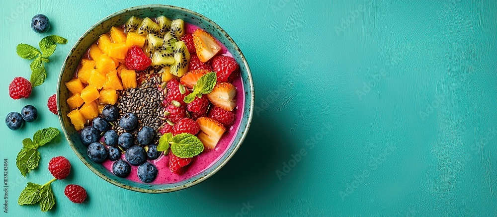Colorful Fruit Bowl with Chia Seeds Colorful Fruit Bowl with Chia Seeds