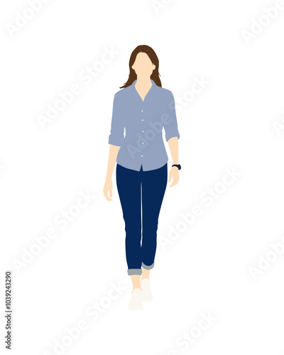 Flat vector people and illustration, woman with casual outfit