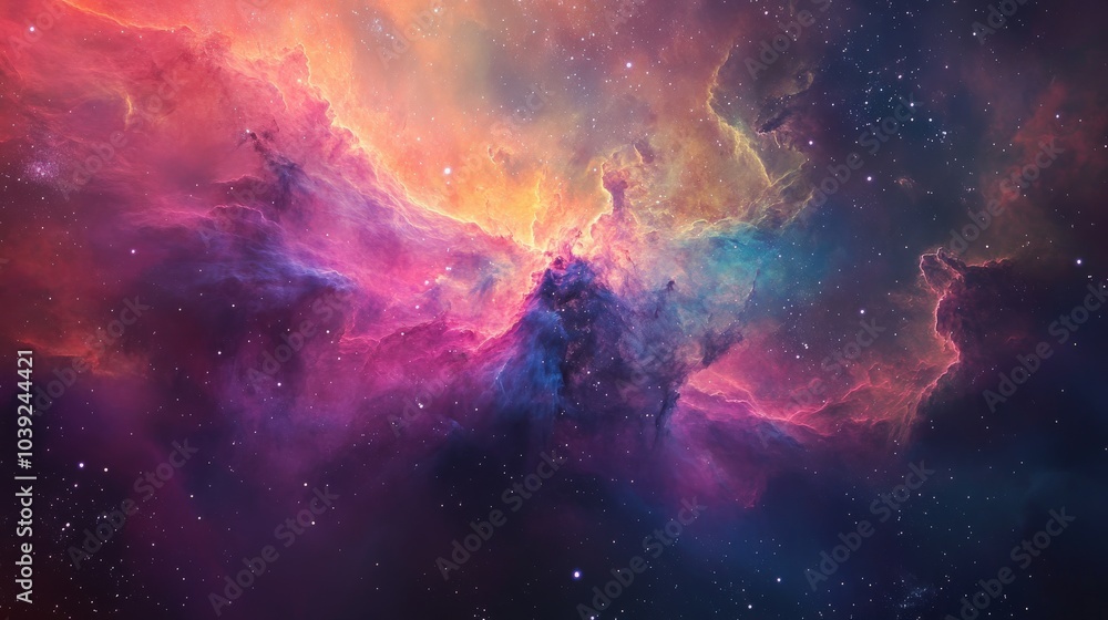 A breathtaking depiction of a colorful nebula in deep space, surrounded by a sea of stars in the cosmos. A breathtaking depiction of a colorful nebula in deep space, surrounded by a sea of stars in the cosmos.