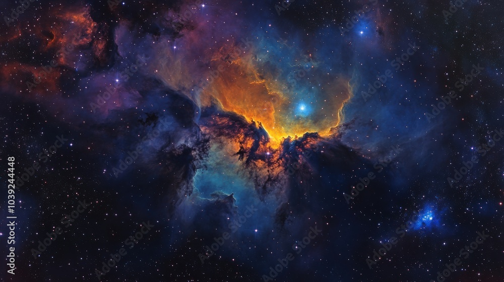 Fototapeta premium A breathtaking depiction of a colorful nebula in deep space, surrounded by a sea of stars in the cosmos.