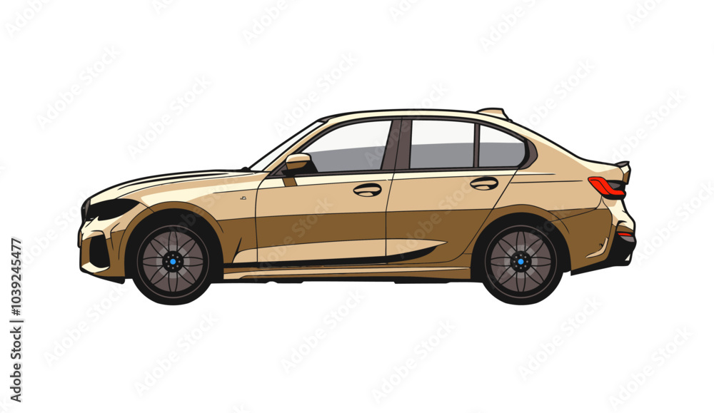 A side-view illustration of a modern beige sedan car with a sleek design, ideal for automotive, transportation, and luxury themes A side-view illustration of a modern beige sedan car with a sleek design, ideal for automotive, transportation, and luxury themes