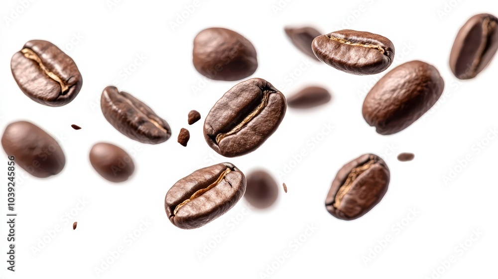Coffee beans in mid-air Coffee beans in mid-air
