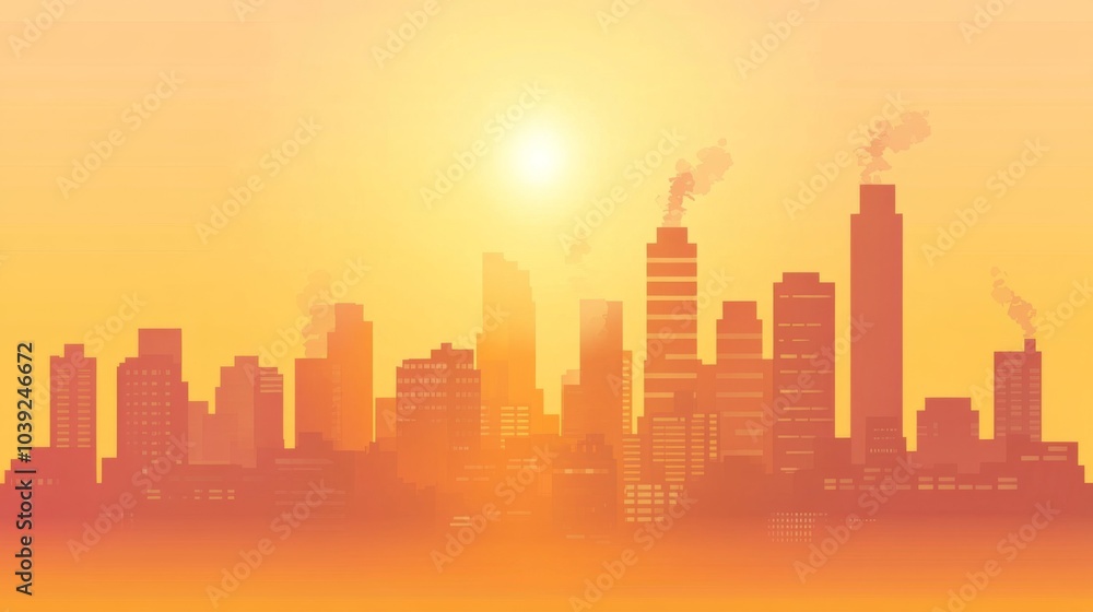 Warm Sunset Over Urban Skyline with Silhouettes Warm Sunset Over Urban Skyline with Silhouettes