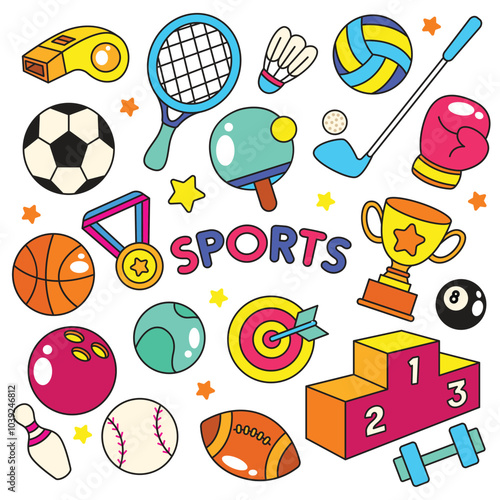 Hand drawn sports element doodle flat vector