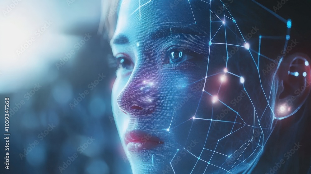 A facial recognition system concept driven by AI, scanning faces in real-time, providing biometric identity verification with high accuracy and ensuring personalized access to secure areas A facial recognition system concept driven by AI, scanning faces in real-time, providing biometric identity verification with high accuracy and ensuring personalized access to secure areas