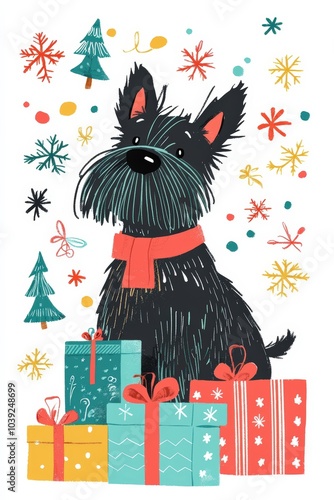 Black dog with presents photo