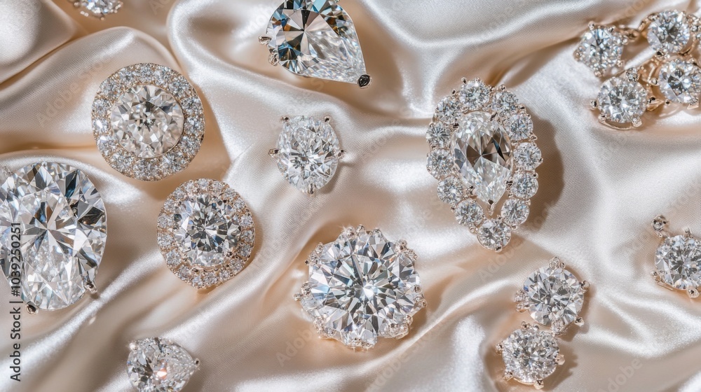 Sparkling Jewelry Collection on Satin Fabric Sparkling Jewelry Collection on Satin Fabric