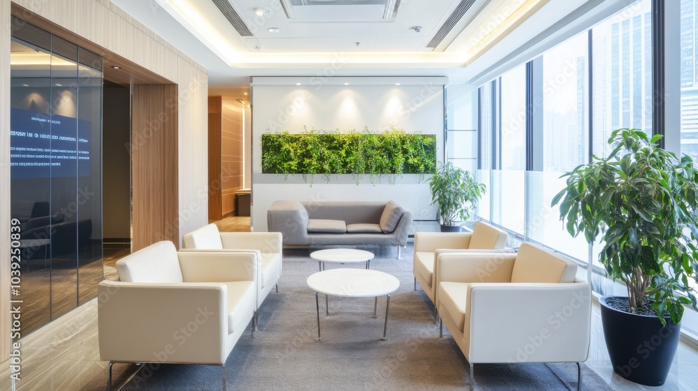 Fototapeta premium An elegant office lounge with automated climate control, mood lighting, and voice-activated assistant for managing appointments