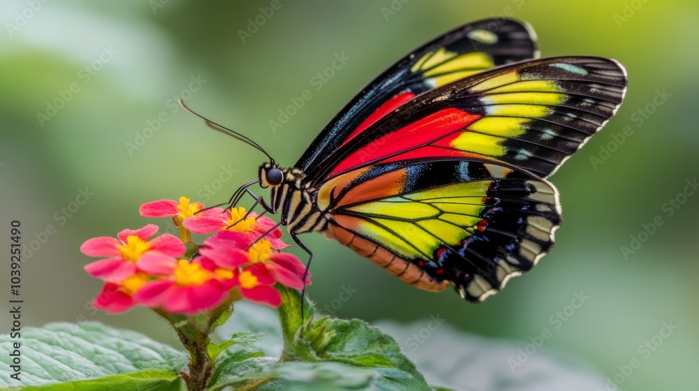 Fototapeta premium Vibrant Butterfly on Colorful Flower Petals