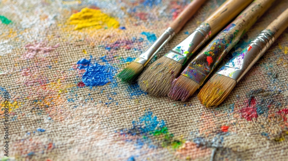 Obraz premium Colorful Art Brushes on Canvas Surface