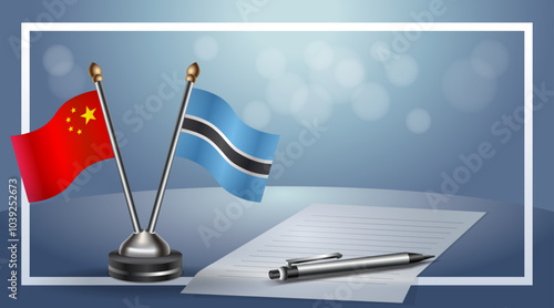 China and Botswana Small national flag on bokeh background, cooperative relationship