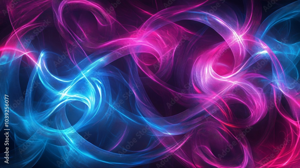 Abstract neon pink and blue glowing lines on a dark background. Abstract neon pink and blue glowing lines on a dark background.