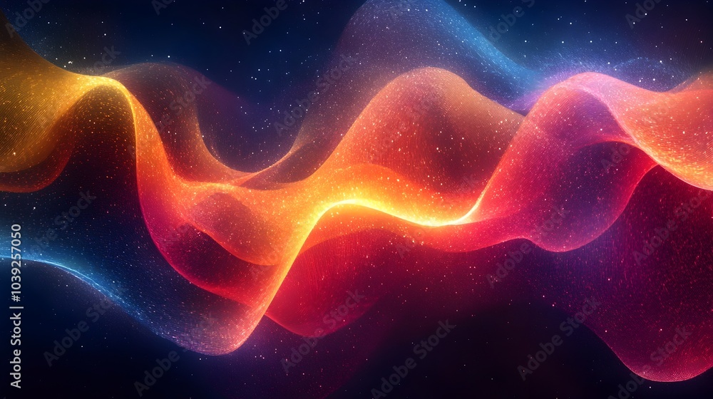 Fototapeta premium Mesmerizing Waves of Vibrant Colorful Lights and Digital Fluid Patterns in Abstract Motion Art