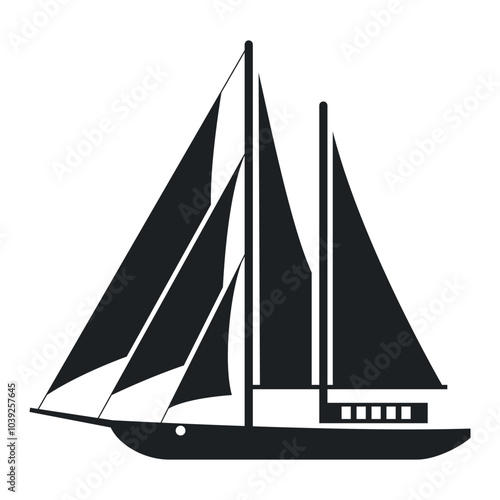 Sailing yacht icon with elegant sails and sleek hull, perfect for nautical design and branding projects.