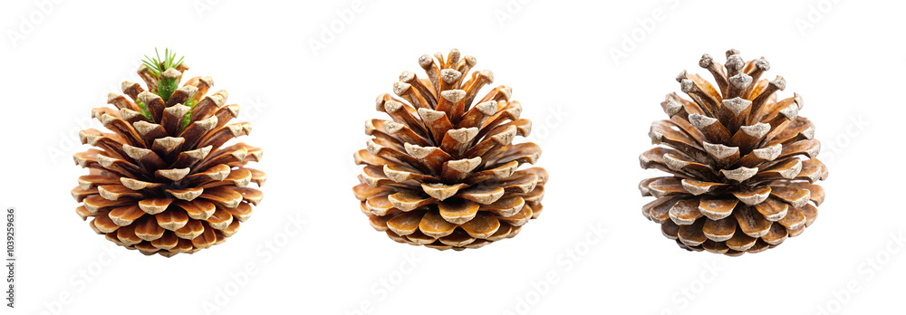 Set of Christmas pine cone decoration isolated on white Set of Christmas pine cone decoration isolated on white