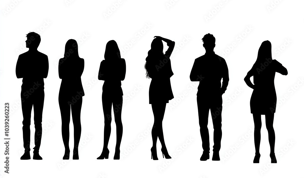 Fototapeta premium Silhouettes of businesspeople standing on a white background, vector design for icons, banners, posters, or flyers.