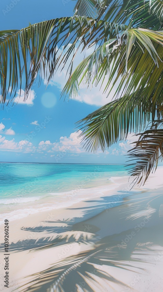 Fototapeta premium Beautiful tropical beach with coconut palm tree. Seascape.