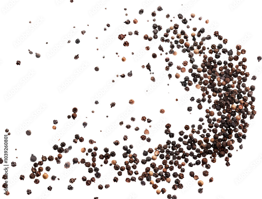 Black peppercorns scattered Black peppercorns scattered