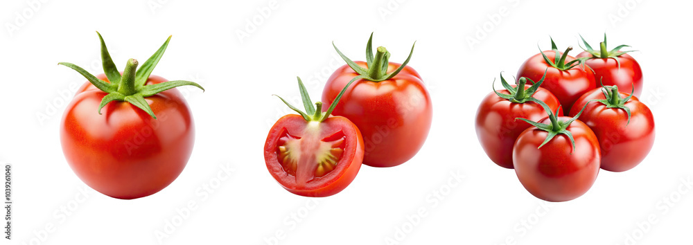 Set of full and cut of tomato isolated on white Set of full and cut of tomato isolated on white