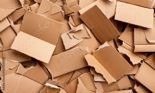 Pile of Torn and Flattened Cardboard Boxes for Recycling and Reuse in Eco-Friendly Packaging Solutions