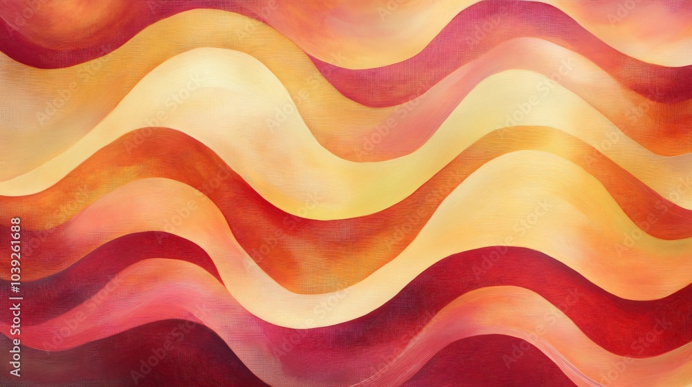 Abstract painting with textured waves in red, yellow, and orange. Abstract painting with textured waves in red, yellow, and orange.