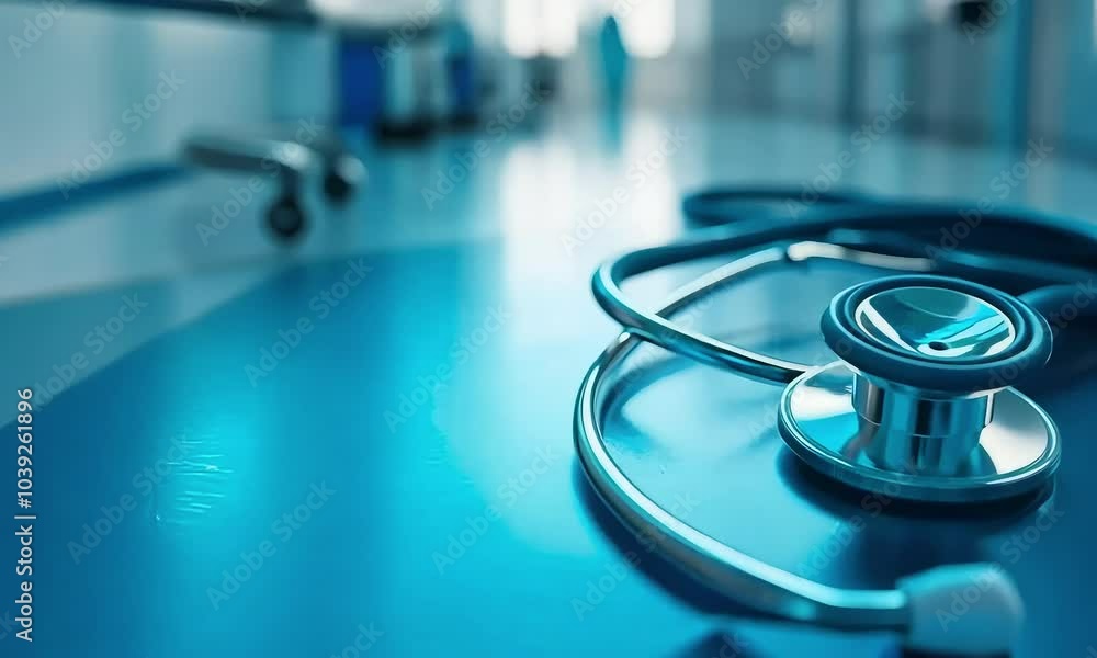 Blue panning shot of a stethoscope in a hospital video
Blue panning shot of a stethoscope in a hospital video