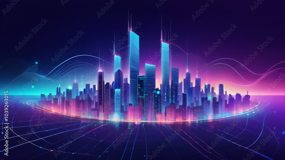 Smart city and abstract dot point connect with gradient line and aesthetic Intricate wave line design , big data connection technology concept . Smart city and abstract dot point connect with gradient line and aesthetic Intricate wave line design , big data connection technology concept .