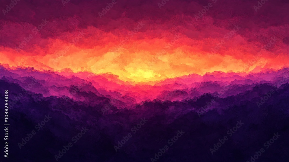 Obraz premium Abstract sunset over mountains with painted texture.