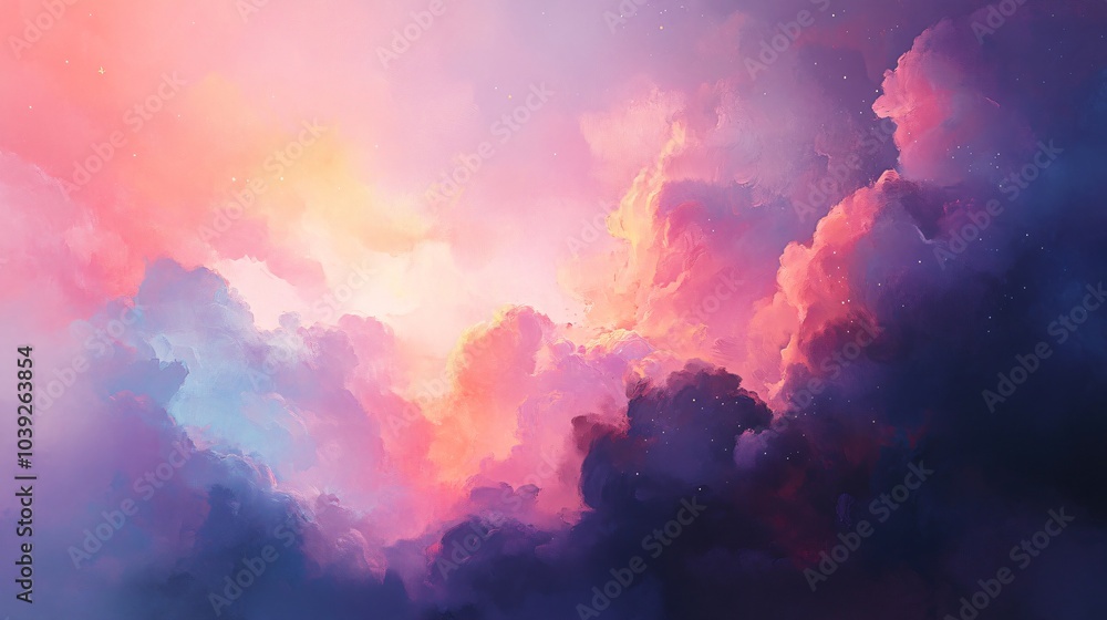 Abstract pink and purple clouds with gold flecks. Abstract pink and purple clouds with gold flecks.