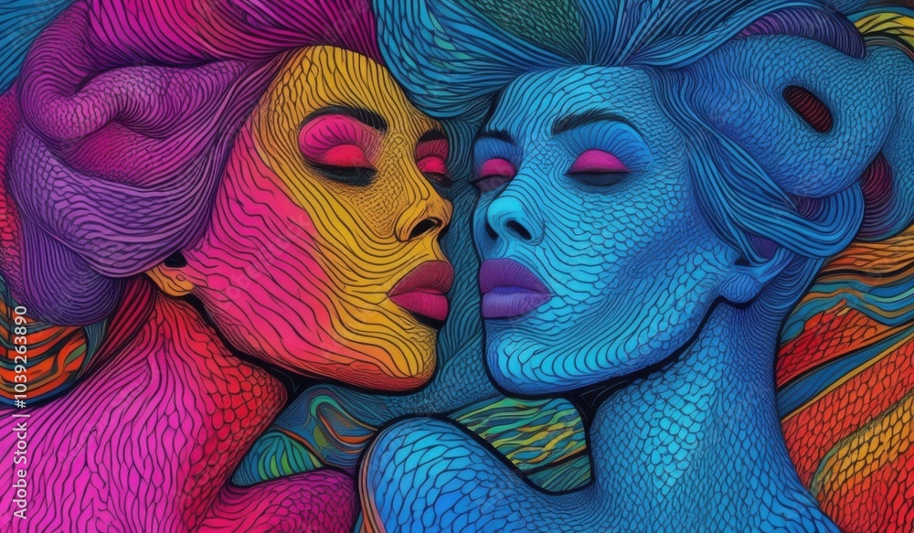 Naklejka premium a close up of two women with colorful faces and hair