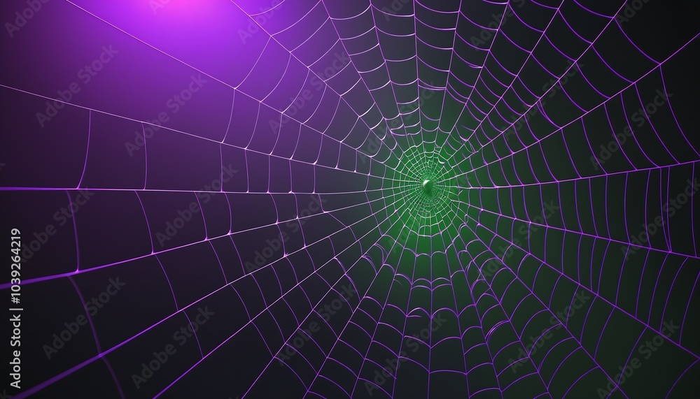 High-Quality 3D Rendering of a Green and Violet Spider Web High-Quality 3D Rendering of a Green and Violet Spider Web