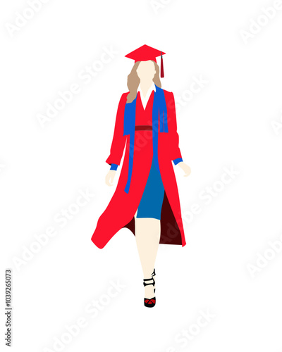 Flat vector people and illustration, woman with graduation outfit