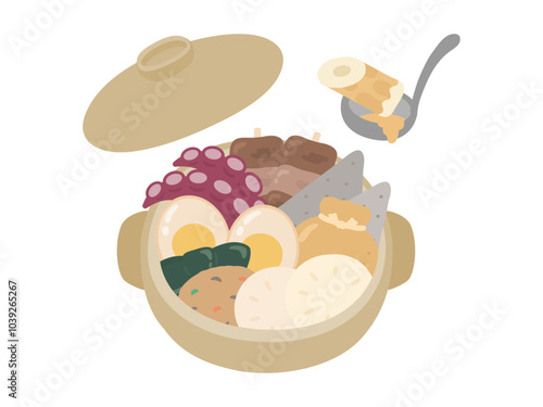 冬の鍋料理、おでんのベクターイラスト02