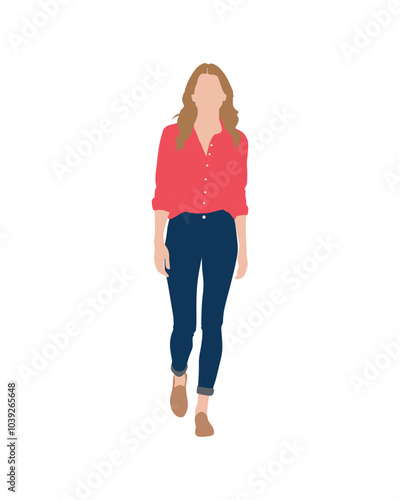 Flat vector people and illustration, woman with casual outfit
