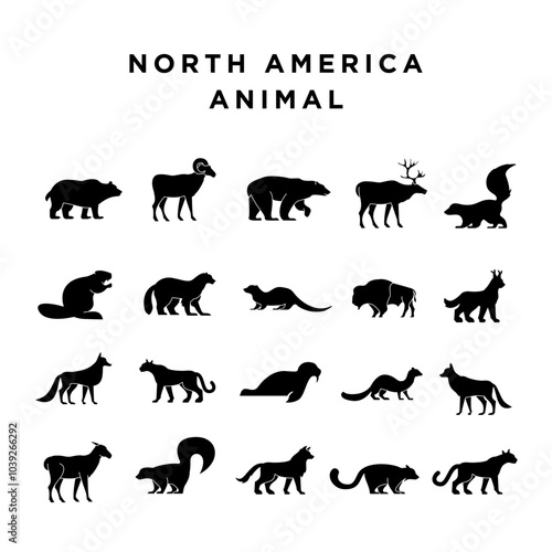 Animal north america black logo icon design set collection