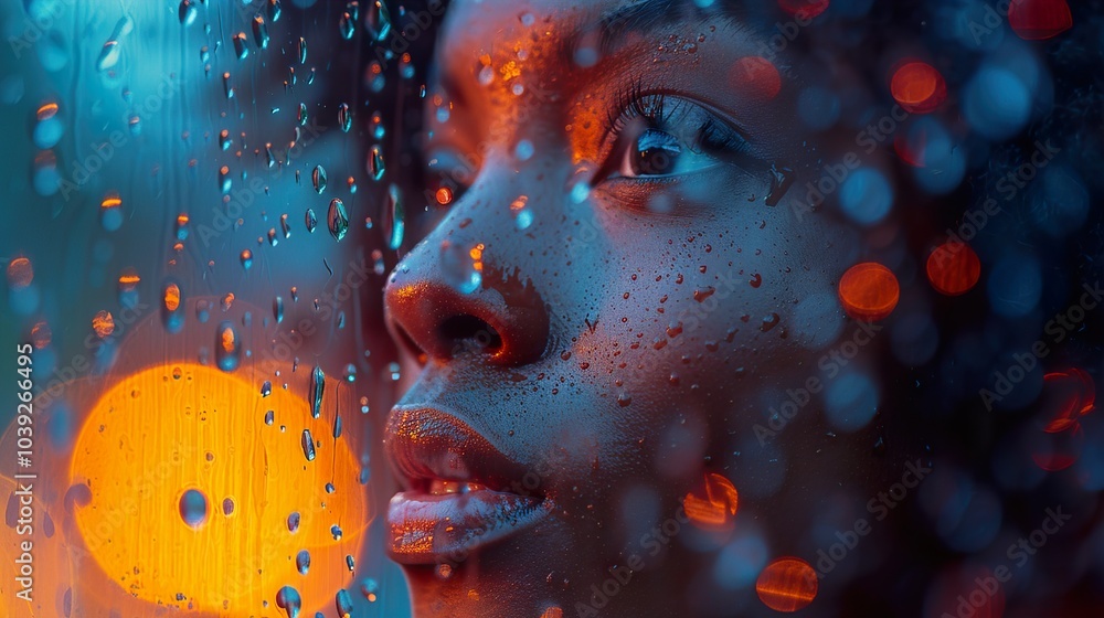 Woman Looking Out Window in the Rain Woman Looking Out Window in the Rain