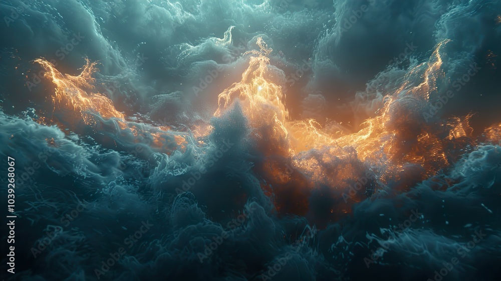 Abstract Cosmic Fire and Clouds - Glowing Nebula Abstract Cosmic Fire and Clouds - Glowing Nebula
