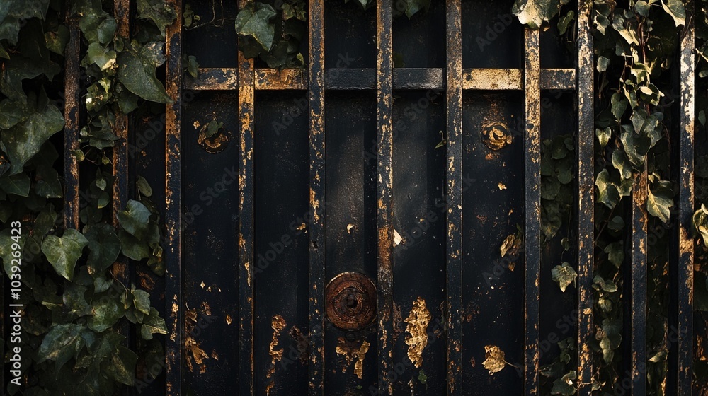 Closed factory gates with rusting metal and faded paint, symbolizing the decline of industry and the passage of time, reflecting a poignant reminder of economic shifts and the human impact of change Closed factory gates with rusting metal and faded paint, symbolizing the decline of industry and the passage of time, reflecting a poignant reminder of economic shifts and the human impact of change