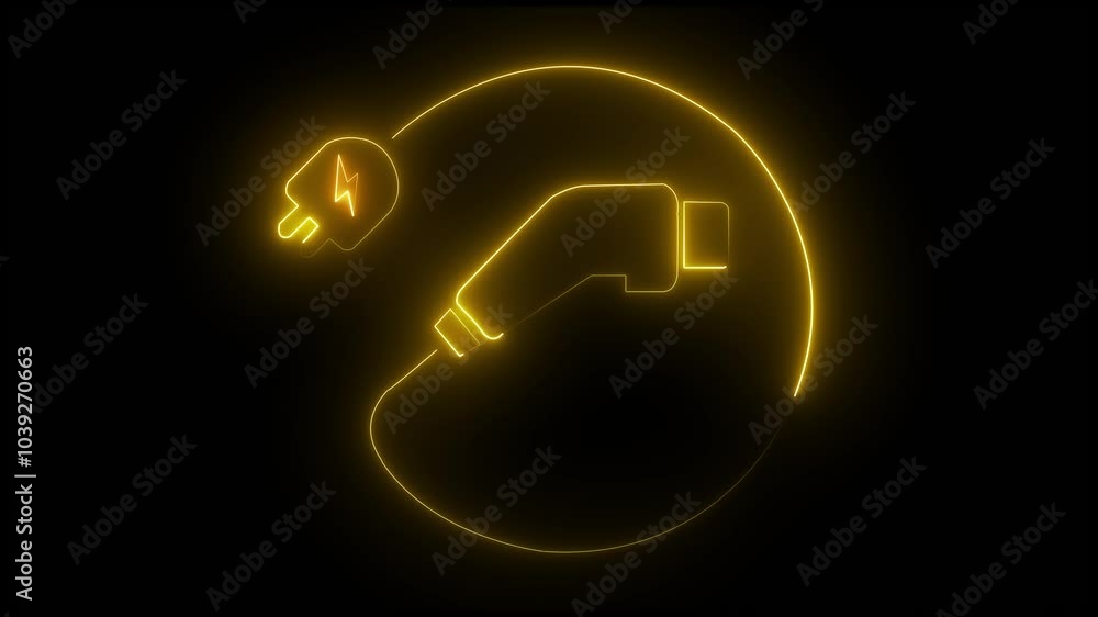Futuristic Electric Outline Icon of charging Plug on power station Glowing Neon Light black background Futuristic Electric Outline Icon of charging Plug on power station Glowing Neon Light black background