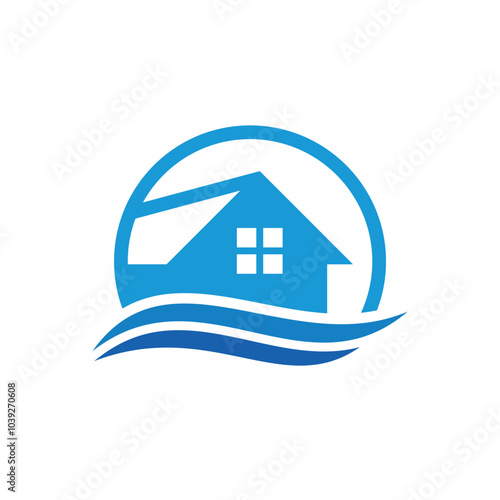 Simple house wave logo design vektor
