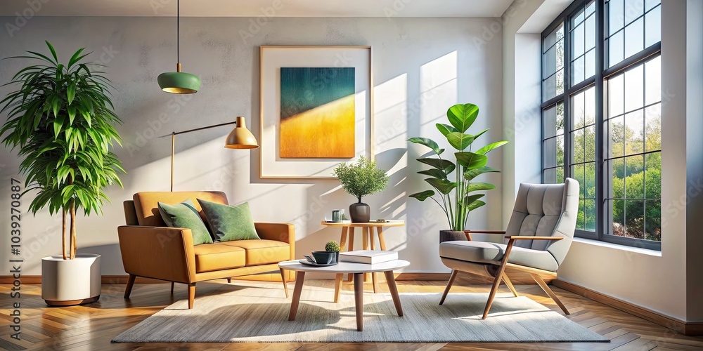 Minimalist Living Room with Accent Chair by Window and Art Poster Frame for Modern Interior Design Inspiration Minimalist Living Room with Accent Chair by Window and Art Poster Frame for Modern Interior Design Inspiration