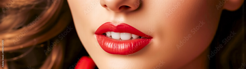 Close-up portrait of beautiful woman mouth with red lips. Close-up portrait of beautiful woman mouth with red lips.