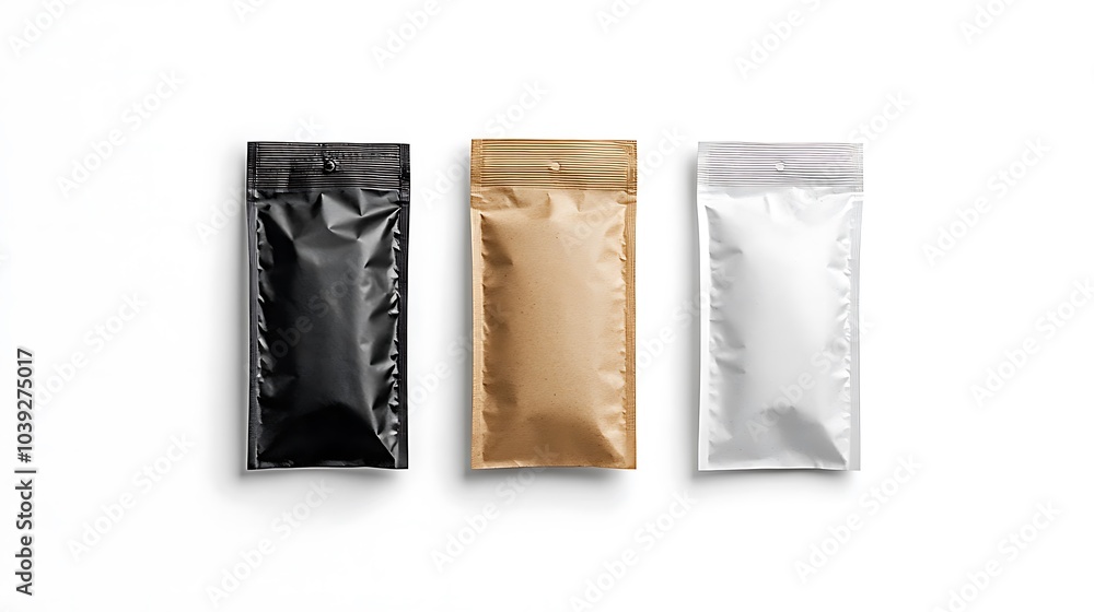 Black, white and craft paper sachet packet mockup Black, white and craft paper sachet packet mockup