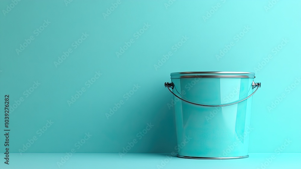 Plain Cylindrical Paint Bucket on Blue Background Plain Cylindrical Paint Bucket on Blue Background