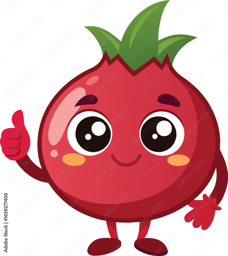 Obraz premium Thumbs Up Pomegranate: A cheerful and optimistic cartoon pomegranate gives a thumbs up, symbolizing positivity, health, and abundance. 