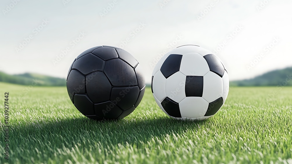 Fototapeta premium Black and white soccer ball mock up, isolated, 3d rendering. Empty football sphere mockup