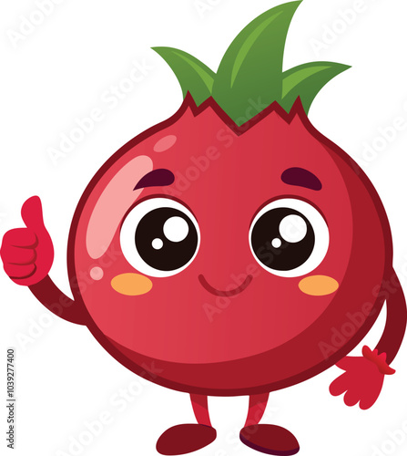 Thumbs Up Pomegranate: A cheerful and optimistic cartoon pomegranate gives a thumbs up, symbolizing positivity, health, and abundance.  