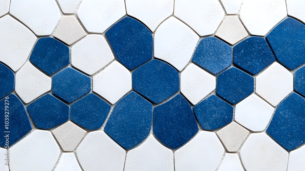 Stunning 3D mosaic tile texture in a vibrant blue and white color palette featuring an intricate geometric pattern with a Mediterranean inspired aesthetic Stunning 3D mosaic tile texture in a vibrant blue and white color palette featuring an intricate geometric pattern with a Mediterranean inspired aesthetic