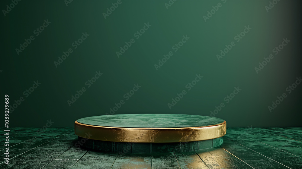 Luxury Elegant Marble Podium with Green and Gold Background for Product Display Luxury Elegant Marble Podium with Green and Gold Background for Product Display