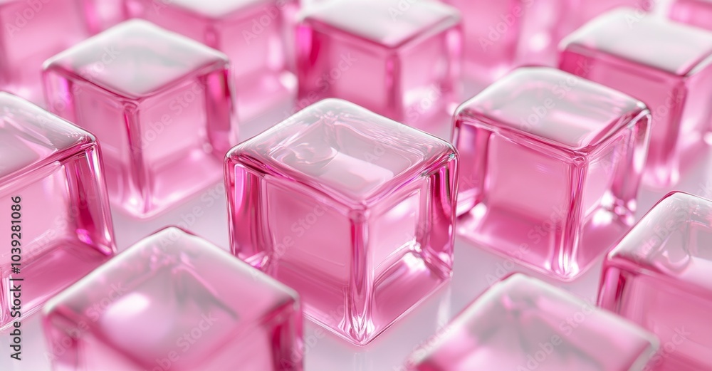 Glass transparent cubes on light background, red and pink color palettes, business background, cosmetic perfume background Glass transparent cubes on light background, red and pink color palettes, business background, cosmetic perfume background